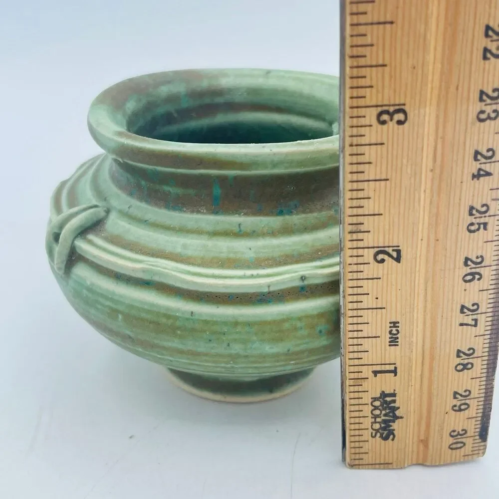 Studio Art Pottery Handmade Mini Pot w. Flower Frog Pins for Floral Bud Display